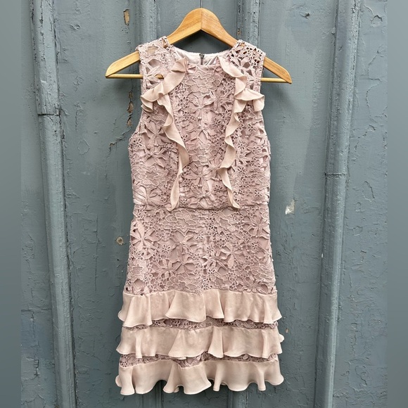 Parker Zahara Pink lace overlay Ruffle Dress, size 0 - Picture 1 of 7
